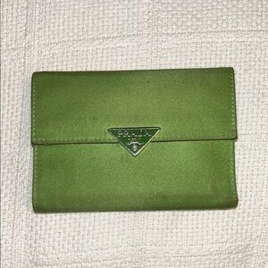 Prada Olive Green Wallet with Silver Accent